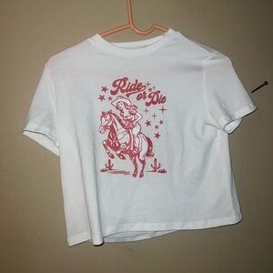 SHEIN White Crop Top with Red Graphic